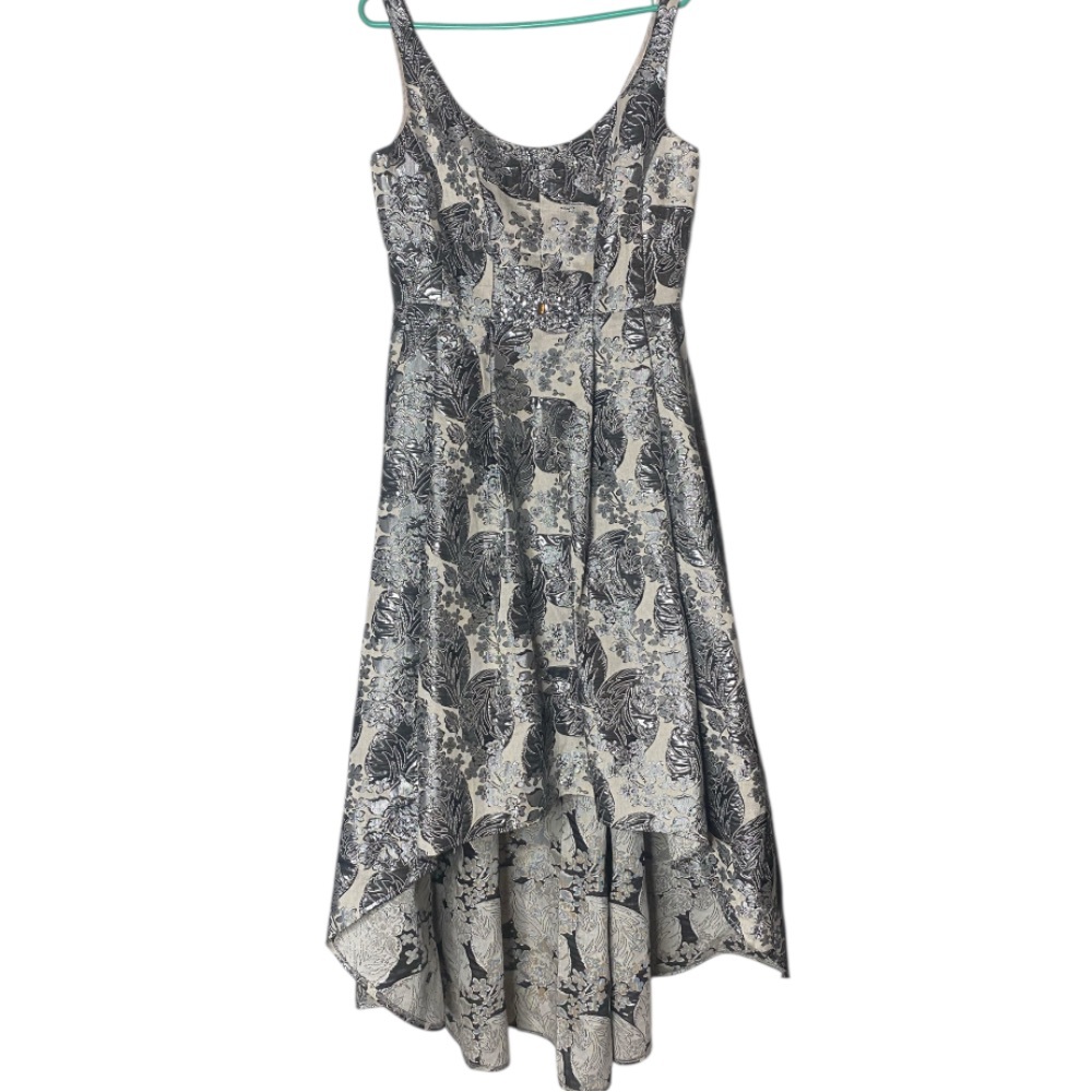 Betsy & Adam Metallic Brocade High-Low Dress with Crystal Embellishment
12